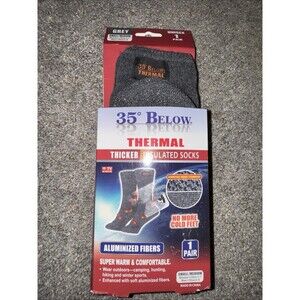 35 below thermal thicker insulated crew socks Sz Men 6-8 Woman 5-7 Grey